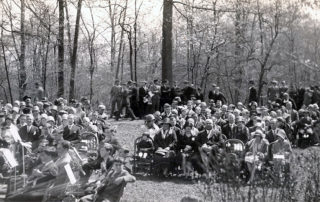 Friends, family and members of the community visit St. Joseph’s Normal Institute in Pocantico Hills, NY to enjoy the play, “The Bell in the Forest”. Audience members sat among the lush trees of the vast Novitiate campus while enjoying the performance given by the sophomore class of 1927-1928.