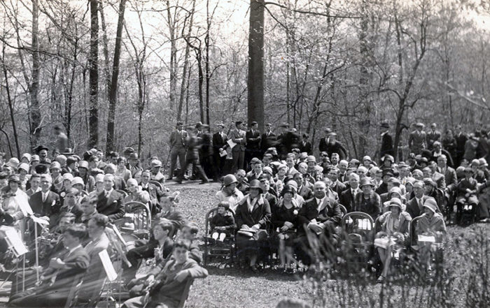 Friends, family and members of the community visit St. Joseph’s Normal Institute in Pocantico Hills, NY to enjoy the play, “The Bell in the Forest”. Audience members sat among the lush trees of the vast Novitiate campus while enjoying the performance given by the sophomore class of 1927-1928.