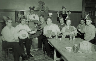 We hope you will pardon the Christian Brothers of St. Thomas College (Scranton, PA) as the camera interrupts their partying during the early 1940s on St. Patrick’s Day…after school, of course. (Many Brothers might recognize Bro. Eliseus Leonard Brennan on the far right.)