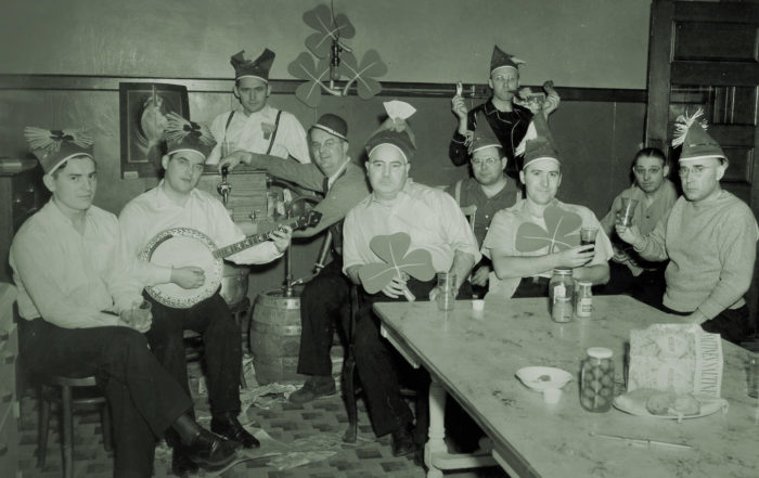 We hope you will pardon the Christian Brothers of St. Thomas College (Scranton, PA) as the camera interrupts their partying during the early 1940s on St. Patrick’s Day…after school, of course. (Many Brothers might recognize Bro. Eliseus Leonard Brennan on the far right.)