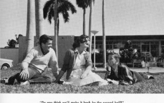 Is it springtime outside your windows as you view this? These three students from Immaculata-La Salle HS (Miami) seem determined not to let a little schooling interfere with their education. (1963 yearbook, p. 77)